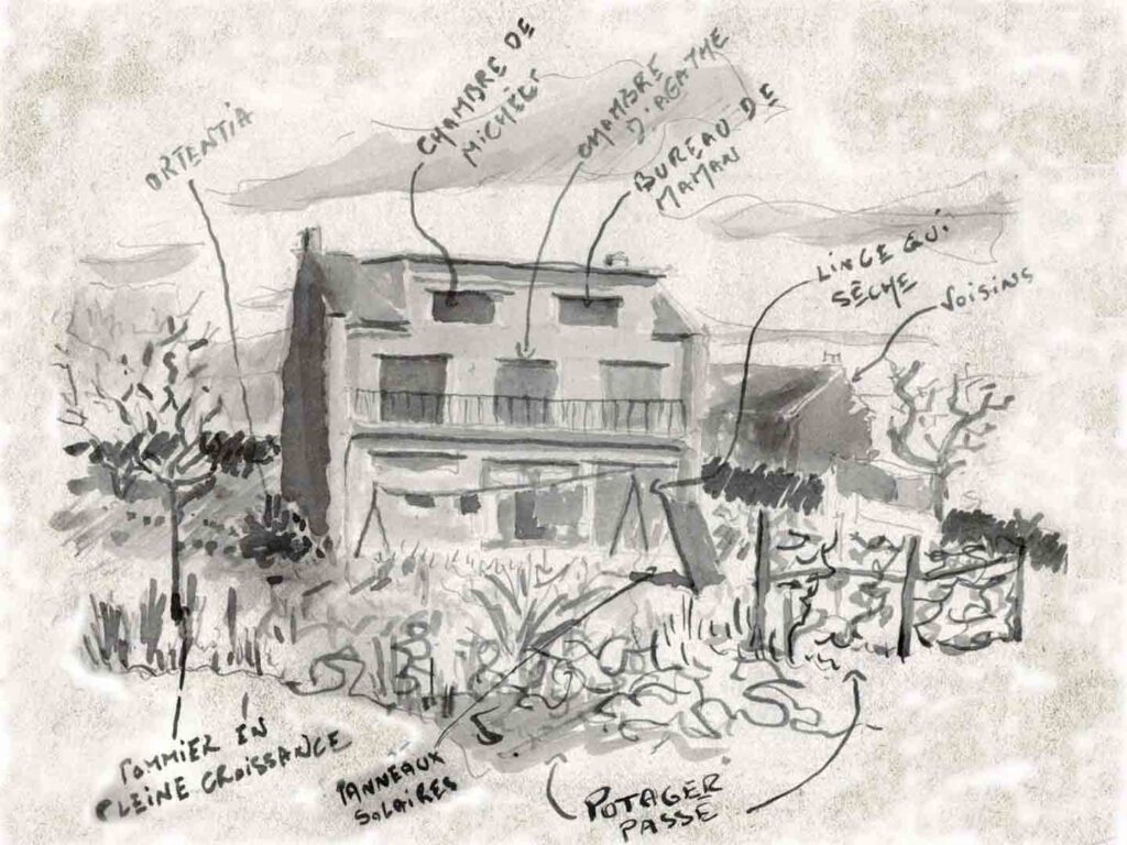 Peinture à l'encre. Maison. Atelier de la baleine.