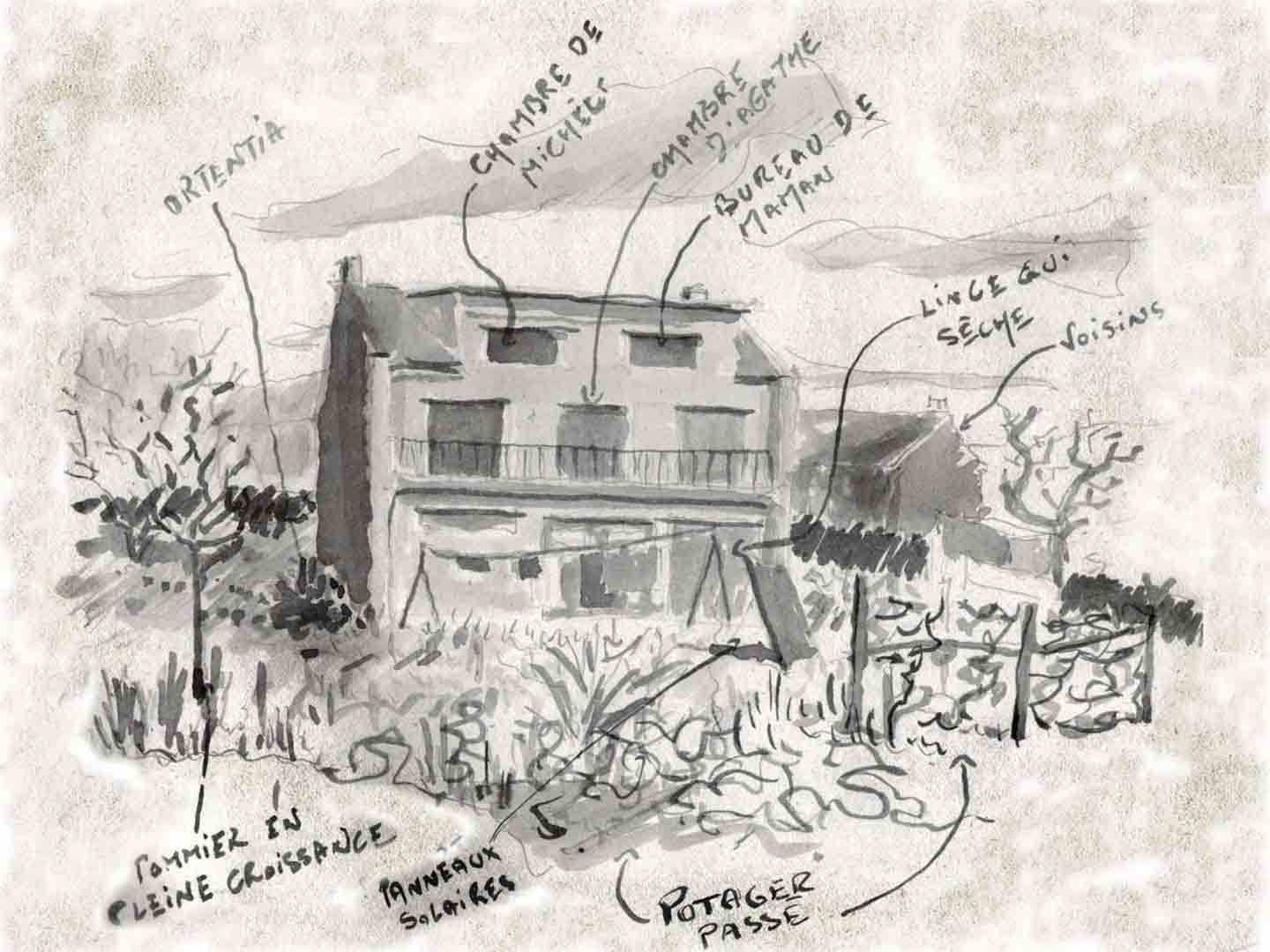 Peinture à l'encre. Maison. Atelier de la baleine.