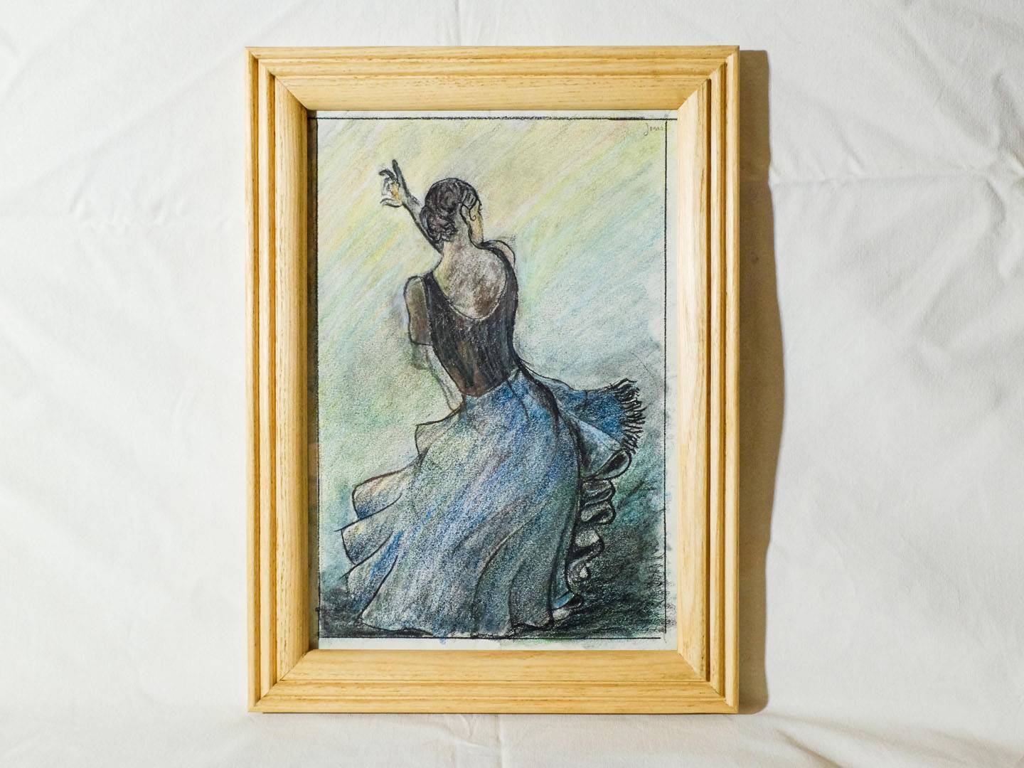 Cadre en chêne. Crayon aquarelle, craie noire. Danseuse. Atelier de la baleine.